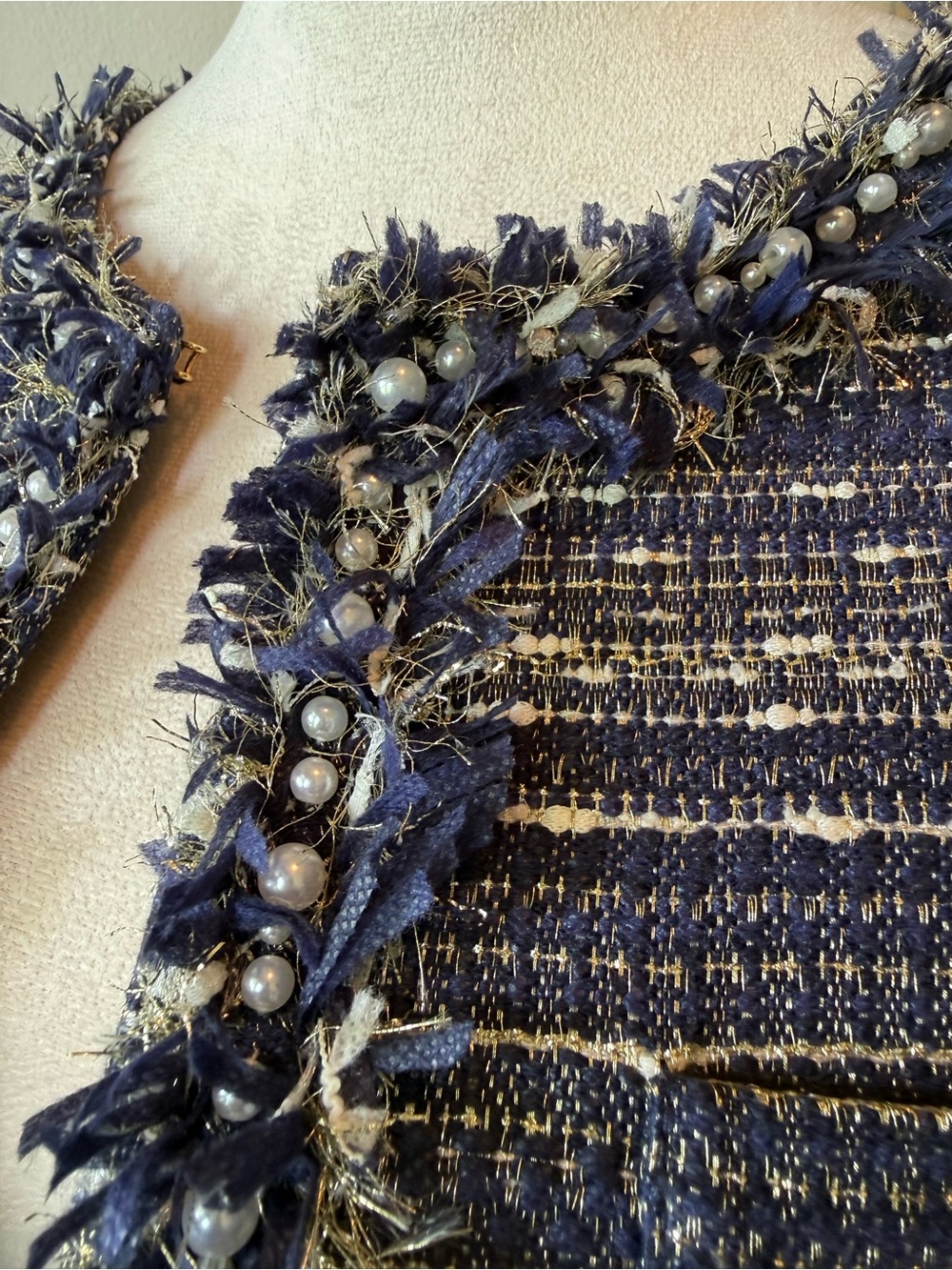 Lilly Pulitzer Navy and Ivory Tweed Fringe Cropped Jacket - Picture 5 of 7